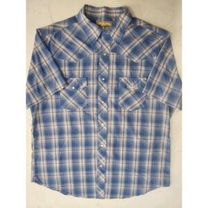 Wrangler Pearl Snap Men's XL Western Plaid Lightweight Cotton Blend Shirt Blue